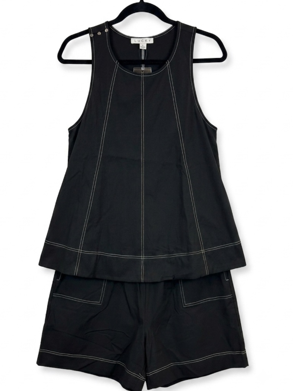 #1132 HYFVE Black Contrast Stitch Sleeveless Tank & Short Set